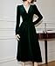 xxxiticat Women's Puff Sleeve Velvet Dress Long Lantern Sleeve V Neck Button Ruffle Pleated Single Breast Maxi Party Dress(DN,S) Dark Green