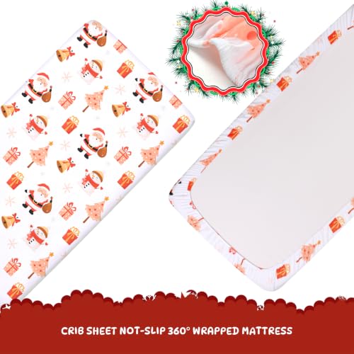 Image of Cloele Christmas Crib Sheet for Boys Girls,White,Santa Snowman,52x28in
