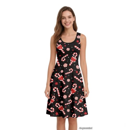 Image of Women Stylish Tank Dresses Sleeveless Round Neck Midi Casual Dress with Pocket for Summer