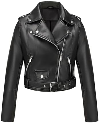 Women's Faux Leather Jacket Spring Motorcycle Biker Clothes Outfi...