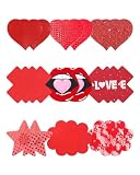 CICKEE Red Glitter Pasties Pack Sticky Boobs Rave Nipple Pasties Covers Disposable Pasty Romantic Heart Nipple Cover Lace Sparkly Love Breast Stickers with Handy Case- 9 Pairs