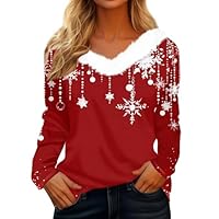 Weihnachtspulli Damen Langarm Leichtgewicht V-Ausschnitt Flauschige Lustig Weihnachtspullover Damen Weihnachtsshirt Weihnachtsbluse Weihnachtshemd Hässliche Lustige Schickes Oberteil S-XXL