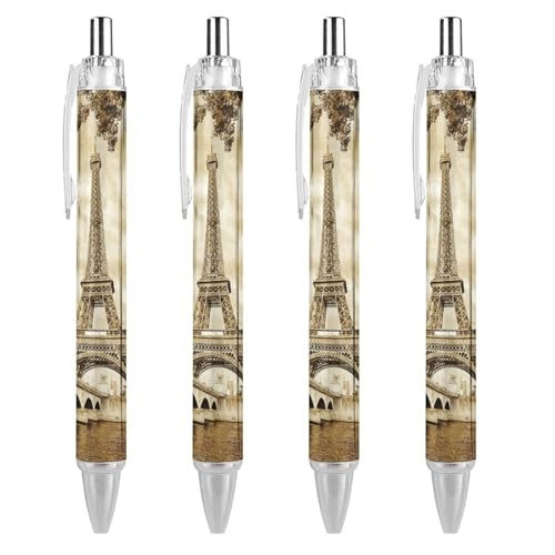 Image of Vintage Paris Eiffel Tower Fashion Retractable Ballpoint Pens Black Ink Smooth Writing Silent Click Pen 4 PCS