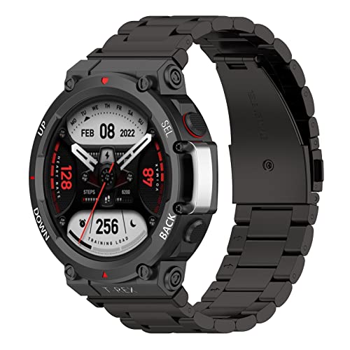 Chofit Bracelet compatible avec Amazfit T-Rex 2, bracelet de rechange en acier inoxydable pour montre intelligente T-Rex 2 (Noir) Cover