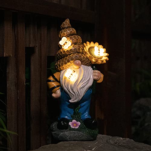 Ovewios Garden Statues Gnome Decor, Garden Gnomes Outdoor Funny Hold Sunflower With Solar Light Lawn Ornaments Decor For Outside Patio Yard Porch Decoration Gifts #TOP2