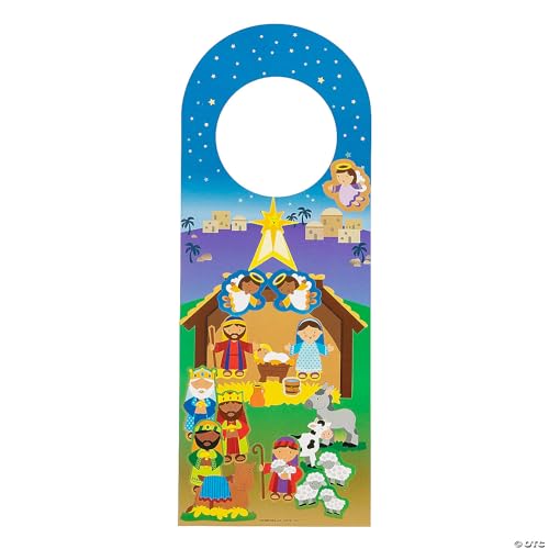 Fun Express - Nativity Doorhanger Sticker Scene for Christmas - Stationery - Stickers - Make - A - Scene (Lrg) - Christmas - 12 Pieces