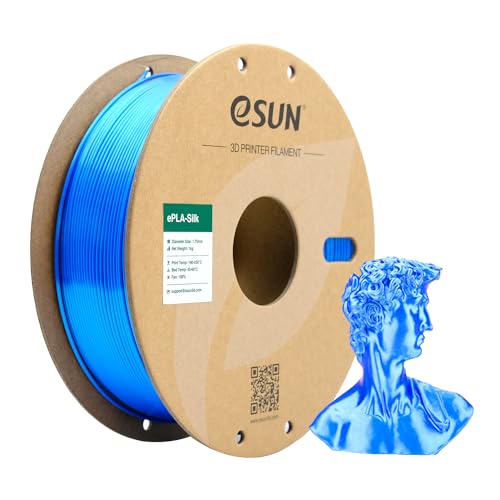 Image of eSUN Silk PLA Filament 1.75mm, Silky Shiny 3D Printer Filament PLA, Dimensional Accuracy + /- 0.05mm, 1KG Spool (2.2 LBS) 3D Printing Filament for 3D Printers, Silk Blue