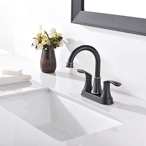 Friho Centerset Lead-Free Modern Commercial 2-Handle Brushed Nickel Bathroom Faucet, 4 Inch Rv Bathroom Sink Faucet 3 Hole Bath Vanity Faucets With Drain Stopper And Water Hoses #TOP2