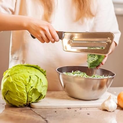 SHREE SANT ENTERPRISE Cabbage Chopper Shredder, Cabbage Cutter Knife Kitchen Slicer Sauerkraut Cutter Coleslaw Grater, Sharp Stainless Steel Blades, Black & Red Handle(Pack of 1)