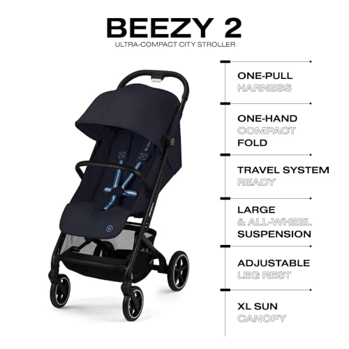 Image of CYBEX Beezy 2 Compact and Lightweight Travel Stroller - Compatible with CYBEX Car Seats, Dark Blue