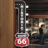 American Art Decor Historic Route 66 Vintage LED Marquee Sign Wall Decor for Man Cave, Bar, Garage, Game Room, Bedroom – Battery Operated (30”x 9” x 4”)