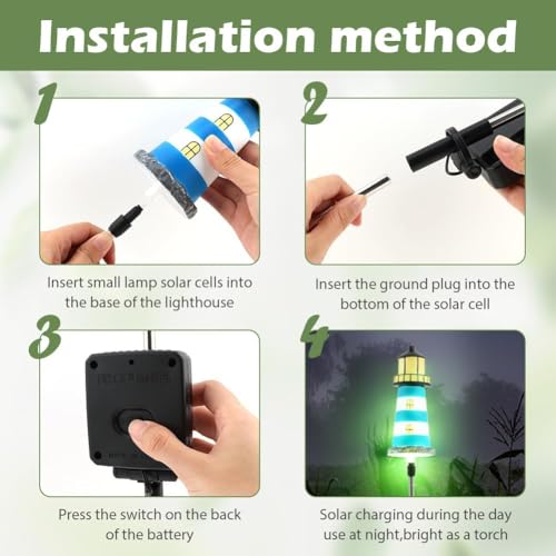 AQEENURA Solar Lighthouse, 2 PCS, 7 Colors Changing by AQEENURA - Used condition - Image 6