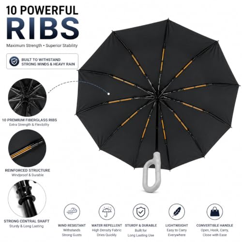 Image of Vasukie Compact Travel Umbrella with Ergonomic C-Shaped Handle, Wind Resistant Folding Umbrella for Men & Women, Lightweight Portable Umbrella for Travel, Office & Daily Use