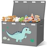 VERONLY Toy Storage Box with Lids for Boys Girls - Fabric Large Kids Toy Chest Container, Foldable Basket Organsier with 2 handles for Toys,Books,Blankets,Clothes (Grey)