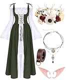 VillbeCoser Vestidos renacentistas, disfraz medieval para mujer, corona de flores, elfo, gargantilla, collar, cinturón de cuero, hada