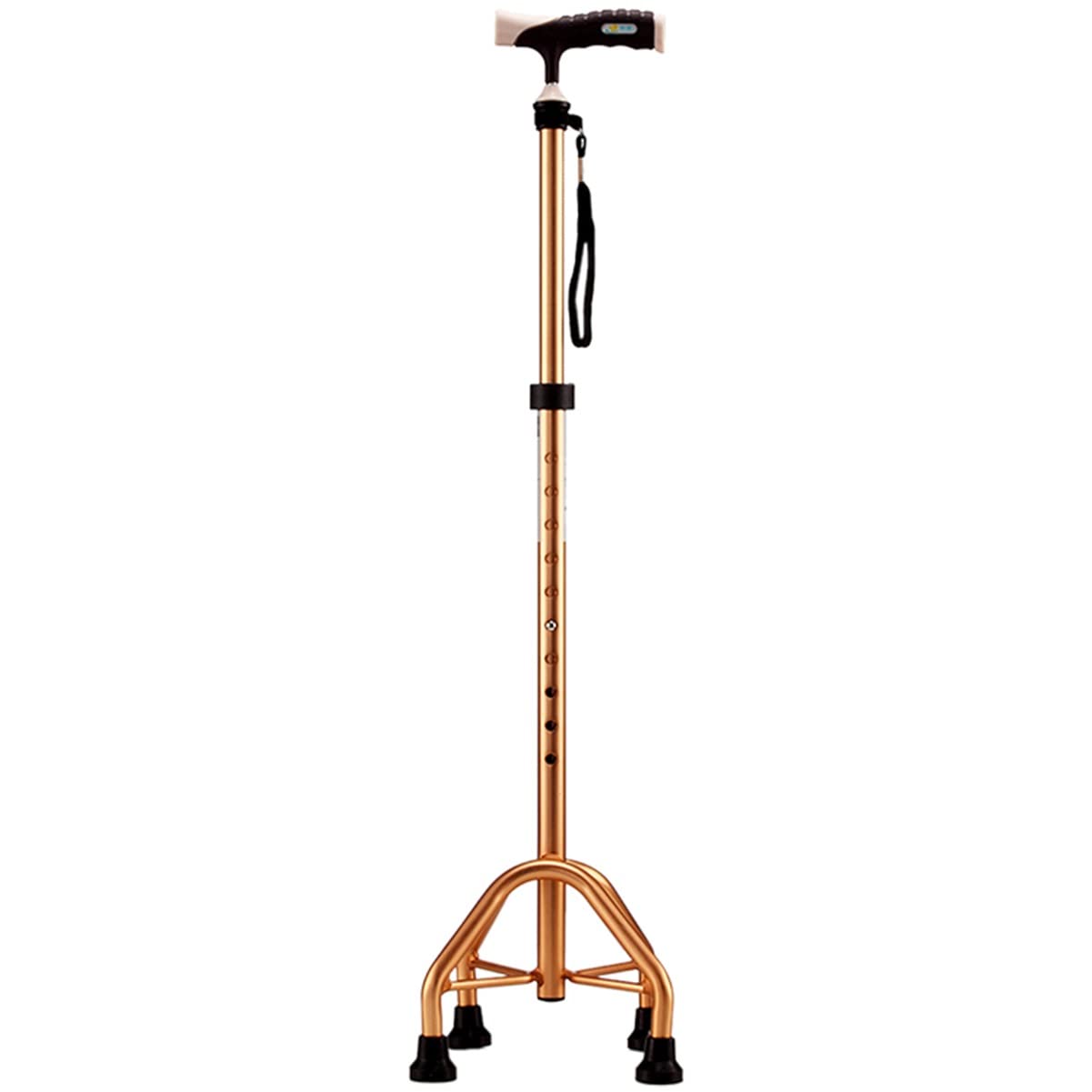 Quadripode Bastone da Passeggio Bastone Telescopico Antiscivolo Sicurezza Bastoni da Passeggio Leggero Impugnatura Ergonomica for Anziani Disabili (Color : Gold)