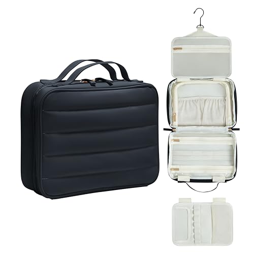 Portable Travel Toiletry Bag for Women with Hanging Hook - Durable and Waterproof (Black)