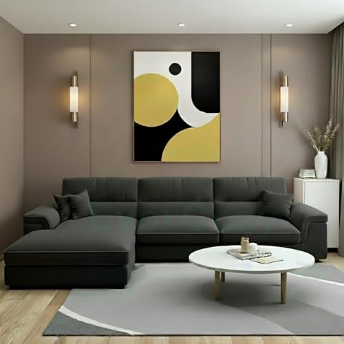 Image of Italino 4 Seater Luxurious L Shape Fabric Sofa Set (Left Side Lounger, Dark Grey) | 3 to 4 Person Wooden Corner Sofa Couch for Living Room Bedroom Home Hall Furniture