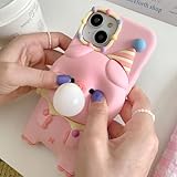 YWYUHE Pink Pig Phone Case Compatible with iPhone 13/14, Cute 3D Cartoon Piggy Funny Animal Blowing Bubbles Shockproof Silicone Soft Case