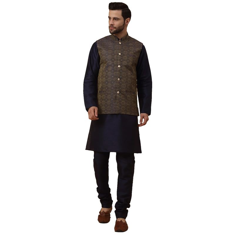 Men Silk Kurta Churidar With Jacquard Bandhani Silk Blend Nehru Jacket set, Ethnic Traditional Wear