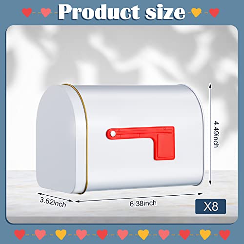 Image of 8 Pcs 6.4x4.5inch Mini Mailbox White Tinplate Mailbox Toy for Kids Small Mailboxs with Raised Signal Flags Post Mount Mailboxes for Boys and Girls DIY Projects Preschoolers Gift Exchange Activities