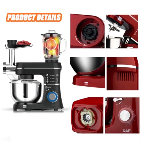 1400W 5 In 1 Multifunctional Stand Mixer, Electric Kitchen Mixer with Stainless Steel Bowl, 1.5L Glass Jar, Dough Hook, Beater, Whisk, 6 Speed Tilt-Head, Fermenta-tion Kitchen Mixer for Home - Image 7