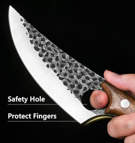 Huusk Viking Knife, Hand Forged Full Tang Boning Knives with Sheath Japanese Butcher Meat Knives Caveman Chef Knife for Home or Camping, Gifts for Men and Women