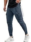 Comdecevis Men's Sweat Pant with Zipper Pockets Stretch Joggers Sweatpants Fitness Outdoor Jogger Pants Grey Blue