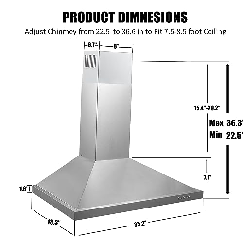 Zomagas ZMS-0190 36 Inch Range Hood, Wall Mounted Vent Hood In Stainless Steel thumb #4