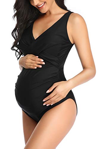 SUMMERSUNSHINE Umstands-Badeanzug, Einteiler, Bademode, vorne gekreuzt, Schwangerschaft, Badeanzug, Umstands-Bikini, Schwarz, XL