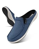 Men slippers with Wide Toe Box, Slip on House Slippers for Plantar Fasciitis with Orthotic Insole, Mens Clogs, Casual House Shoes with Arch Support for Pain Relief (Navy, 9)