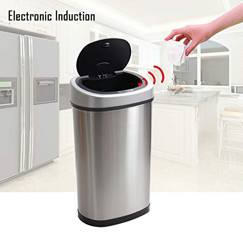 D4P Display4top Automatic Touchless Infrared Motion Kitchen Sensor Bin Trash Can/Recycler,Stainless Steel Base (50L)