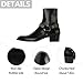 Mens Leather Side Zip Chunky Heel Chelsea Boots Fashion Buckle Chain Strap Pointed Toe Block Heel Ankle Chukka Boots For Dressy Work Office Business (Black,6)