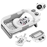 Collapsible Baby Bathtub for Newborn to Toddler (0-24 Months), Portable Baby Bath Tub for Travel, Newborn Bathtub with Soft and Supportive Cushion (Panda-Gray)