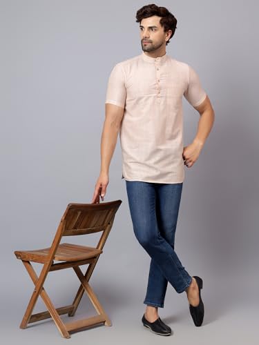 Image of LATEST CHIKAN Men's Cotton Regular Casual Strped Short Kurta Half Sleeves - (SK-LJ.DS.AS)