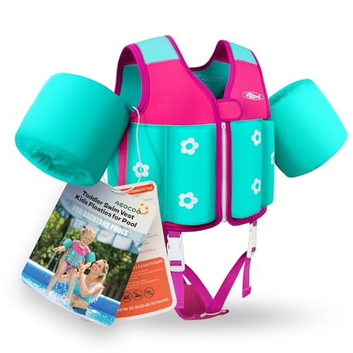 AEOCOO Kids Pool Floaties 1-2-3-5-7-9 Years Old, Toddler Swim Vest 20-30-50-70 Pounds, Comfortable Extended Wear Kids Float Jacket with Crotch Strap,...