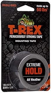 T-Rex Tape Extreme Hold Heavy Duty Double Sided Mounting Tape Black, Holds up to 50lbs, 25mm x 1.5m