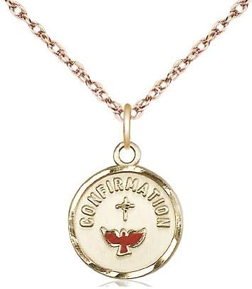 14kt Gold Filled Confirmation Pendant on a 13 inch Gold Filled Light Rope Chain.