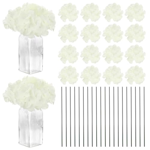 M METERXITY 66-Pack Silk Hydrangea Flowers, Artificial Full Hydrangea Flowers Heads with 66pcs Stems for Home Decor/Wedding/Christmas/DIY/Party/Garden [Beige]