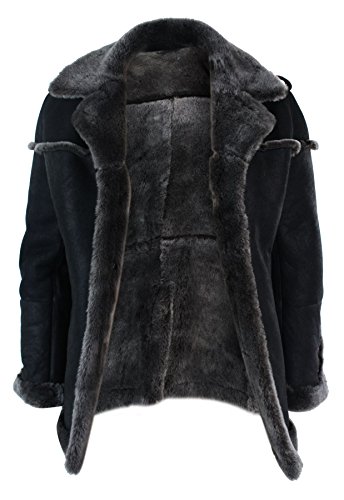Infinity Leather Mens Double Breasted Real Sherling Navy Captain Sheepskin Jacket Belted Grey Black2