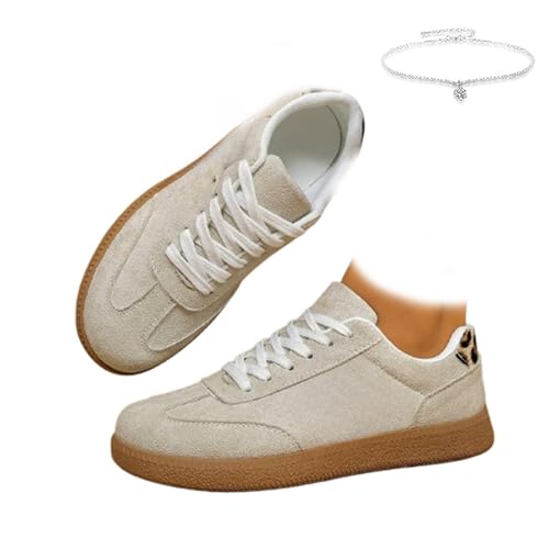 Baskets rétro léopard pour femme - Confortables et légères - Bout rond - Lacets plats - Style décontracté - Pour toutes les saisons, beige, 0 UK Wide