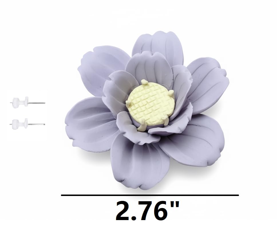 Image of Ceramic Flower Wall Art Decor, Artificial Flower Wall Sculpture,Handmade Ceramic Flowers for Home,Hallway,Living Room, Kitchen,Bathroom (Purple,Crabapple Blossom, 2.76 inch)