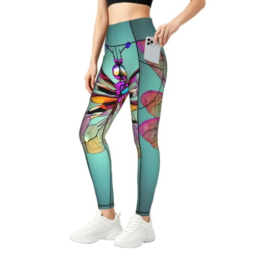 Pantalones de yoga mallas deportivas de mujer con bolsillos y libélulas