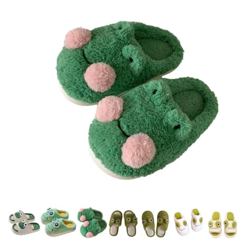 WIWIDANG Frog Slippers, Pantoufles de grenouille de dessin animé, pantoufles d'animaux mignons pour femmes, diapositives de grenouille moelleuses antidérapantes (B, 40-41EU)