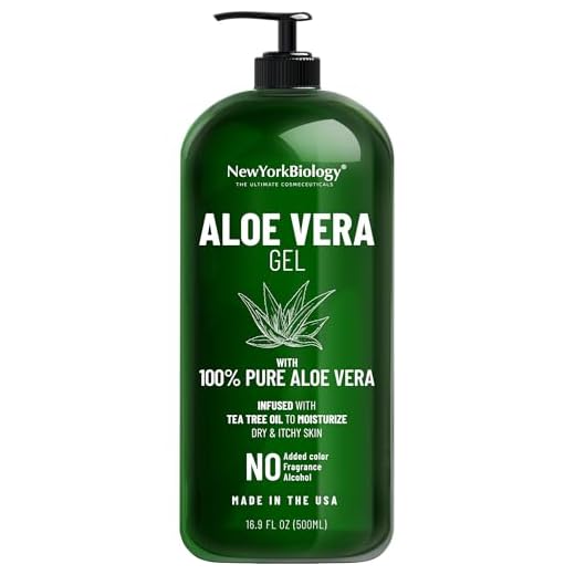 New York Biology Aloe Vera Gel for Face, Skin and Hair - Infused with Tea Tree Oil – From Fresh Aloe Vera Plant – Moisturizing Aloe Vera for Sunburn Relief and Dry Skin - 16.9 oz
