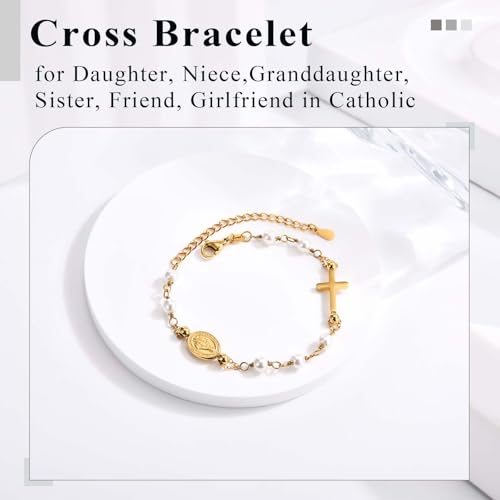 Catholic Virgin Mary Bracelet for Girls, Baptism Confirmation First Communion Gifts for Girls Teenage, Cross Bracelet Gifts for Daughter Granddaughter Niece Sister in Catholic2