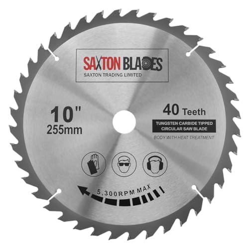 Saxton TCT Lame de scie à onglet circulaire pour bois 255 mm x 40 dents x 25,4 mm alésage pour scie Evolution Rage