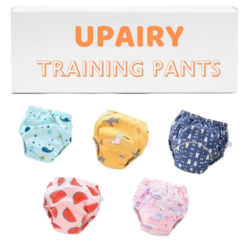 Upairy Potty Training Pants | Boys & Girls | 5 Pack | Washable & Reusable | Super Absorbent | Leakproof | | Baby Potty Training Underwear (L)