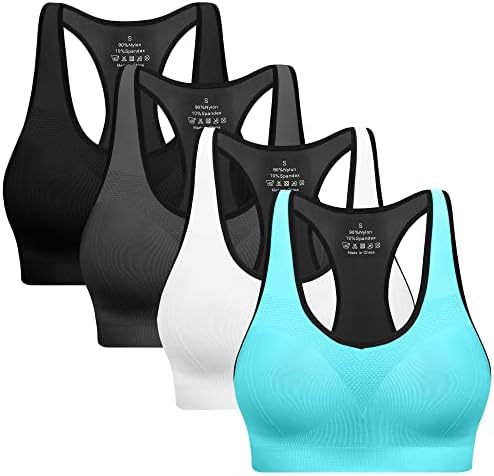 Racerback Sports Bras for Women with Pads - 4 Pack High Impact Athletic Tank Tops for Yoga and Workout