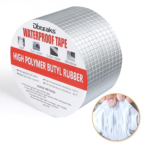 DBREAKS 100mm*10m*1.5mm Aluminium Butylband, Alu Wasserdichtes Klebeband, Alufolie Selbstklebend Reperaturband, Butylband Dichtungsbänder, Aluminiumfolie Tape Flachdach, Butylkautschuk Klebeband